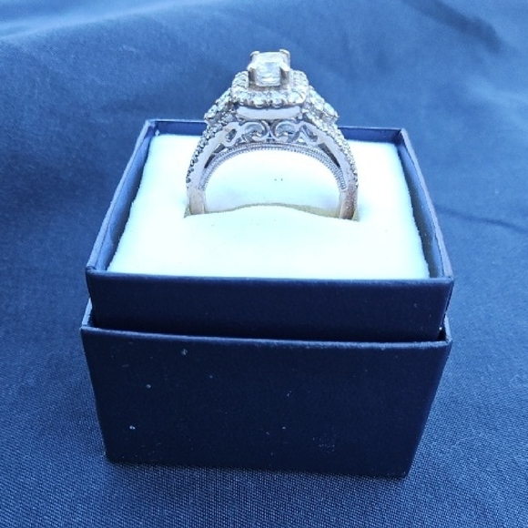 White Gold Diamond HALO Ring with Intricate Band - Picture 8 of 9